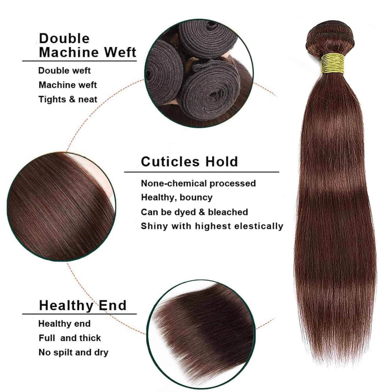 Habiliana Bundles Human Hair 24 26 28 Inch Straight Dark Brown 4 Human Hair Bundles 11A Unprocessed Brazilian Virgin Quick Weave Hair Extensions for Black Women