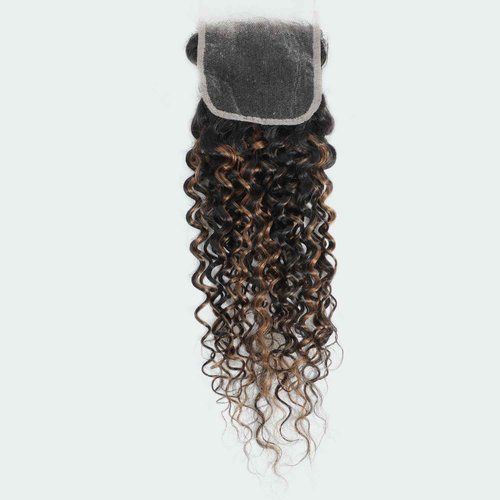 Anmetan Honey Blonde Highlight F1B30 Bundles with Closure Water Wave Human Hair, Soft Wet and Wavy 12A Black and Brown Remy Ombre Color Curly 100% 3 Bundles with 4x4 HD Lace Closure 10 12 14 + 10 In