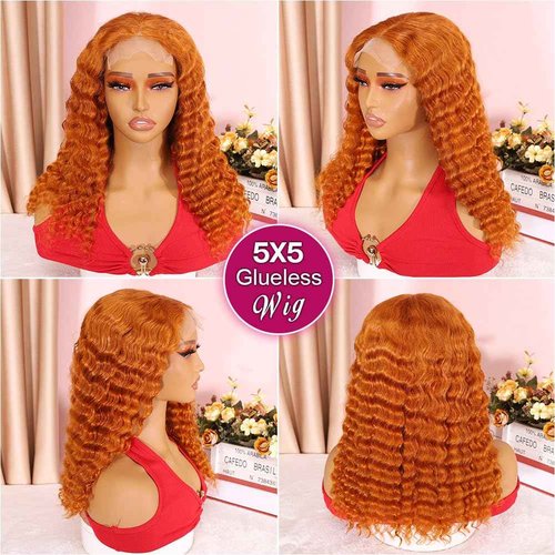 Ailwelia Curly Bob Wig Human Hair Deep Wave 200% Density 5x5 HD Lace Closure Wigs Human Hair Bob Wigs For Black Women Wear And Go Glueless Curly Wig Ginger Color 26 Inch