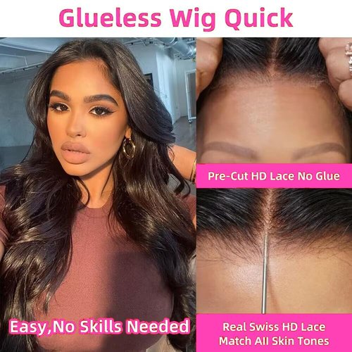 Caijuxing Wear And Go Glueless Wigs Human Hair Body Wave Lace Front Wig 4x4 Hd Lace Closure Wigs Human Hair Glueless Wigs Human Hair Pre Plucked Pre Cut For Beginners 180% Density (24 Inch)