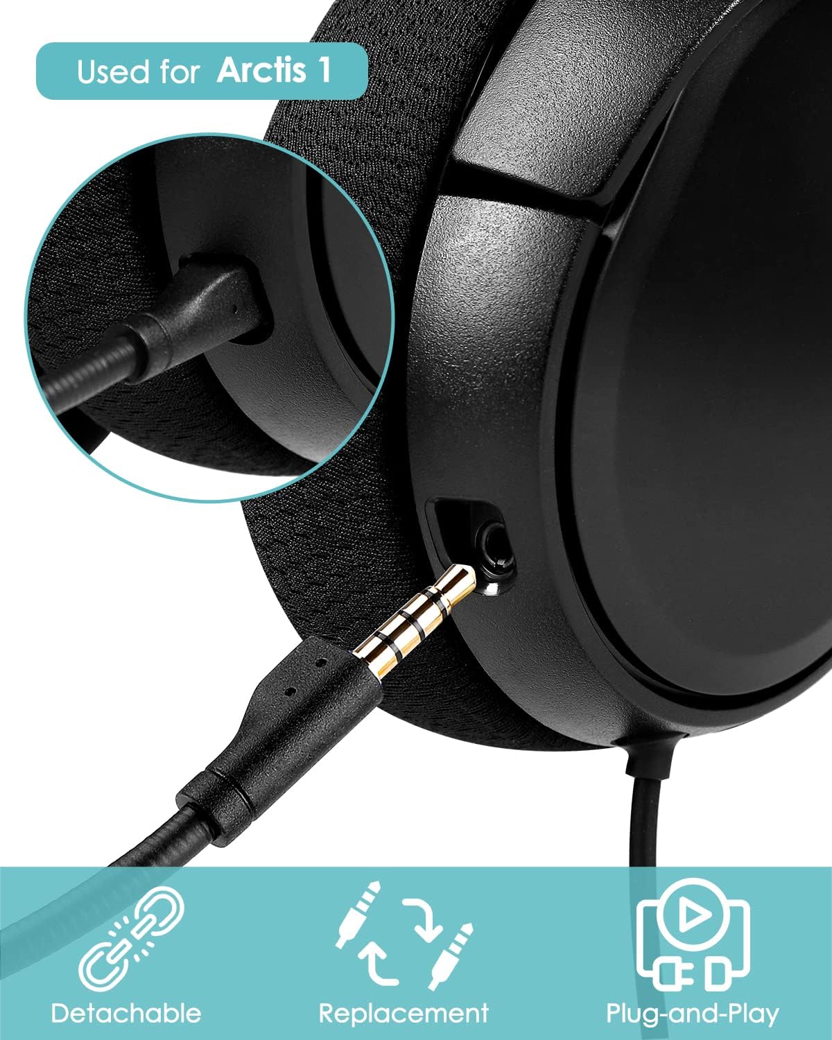 AKKE Mic Replacement Compatible with SteelSeries Arctis 1 3.5mm Jack Detachable Microphone Boom Noise Cancelling for Gaming Headsets