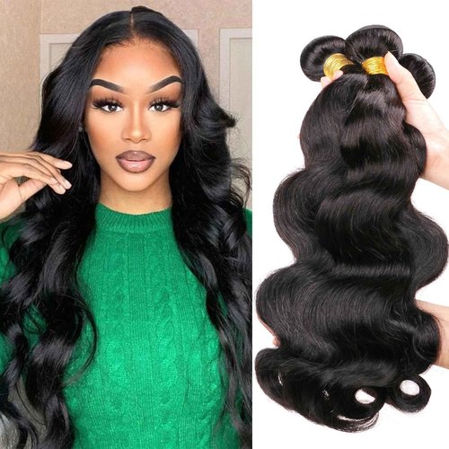 DaiMer Brazilian Body Wave Virgin Hair Weave 3 Bundles 18 20 22 inches Remy Body Wave Human Hair Extensions Unprocessed Hair Weft Natural Black Can be Dyed