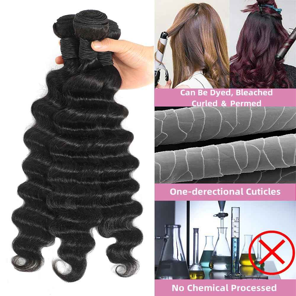 20 22 24 Inch Human Hair Bundles Loose Deep Wave 3 Bundles/Lot 12A Grade 100% Unprocessed Brazilian Virgin Hair Weave Bundles Double Weft For Black Women