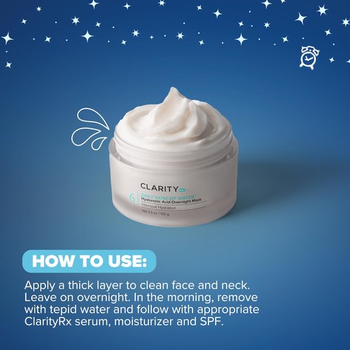 ClarityRx Daily Dose of Water Hyaluronic Acid Overnight Face Mask for Intensive Hydration, Plant-Based, Medical-Grade & Cruelty-Free