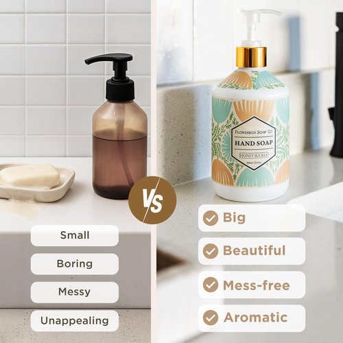 FlowerBox Liquid Hand Soap with Pump – Set of 12 Scented, Decorative Hand Soap Dispensers for Bathroom and Kitchen – 500 mL Luxury Floral Mosaic Bottles, Gift Pack