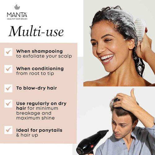 Manta Mirror Anti-Breakage Hairbrush – Travel Brush for Women, Gentle Wet & Dry Detangling Brush with Scalp Massager, Blue