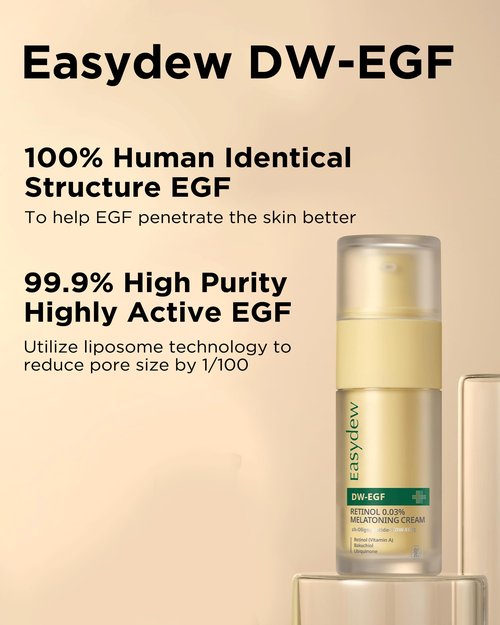 EASYDEW DW-EGF Peptide Retinol 0.03% Cream – Beginner Retinol Night Cream for Hypoallergenic Skin Care - Firm Skin, Wrinkle Improvement - Korean Daily Anti Aging Face & Neck Treatment, 1.01fl. oz.