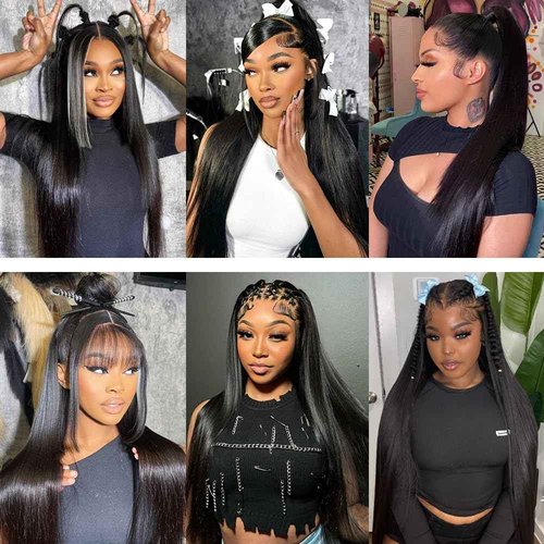 MUNONG Straight Lace Front Wigs Human Hair 200% Density 13x6 HD Lace Front Wigs for Black Women 28inch Pre Plucked with Baby Hair Transparent Glueless Straight Lace Frontal Wigs Natural HairLine