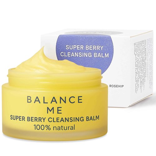 Balance Me Super Berry Face Cleansing Balm, Hydrating Makeup Remover Balm with Raspberry & Cloudberry Oils, Gentle Double Cleanse & Travel Size Facial Cleanser, 3-in-1 Natural Skincare