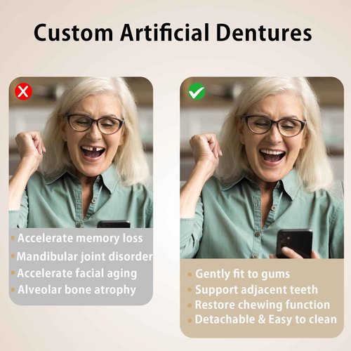 Custom Partial Dentures for Women with No Teeth, Temporary Dentures for Men, Removable Dentures for Tooth, Personalized Replacement Teeth, Adjustable & Comfortable, Easy to Use (1 Tooth)