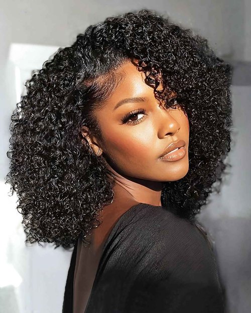 FACMOOD Kinky Curly Half Wig Human Hair 200% Density Wear and Go Glueless Wigs Human Hair Half Wigs with Drawstring 3 In 1 Flip Over Headband Wig for Women Beginner Friendly 16 inch