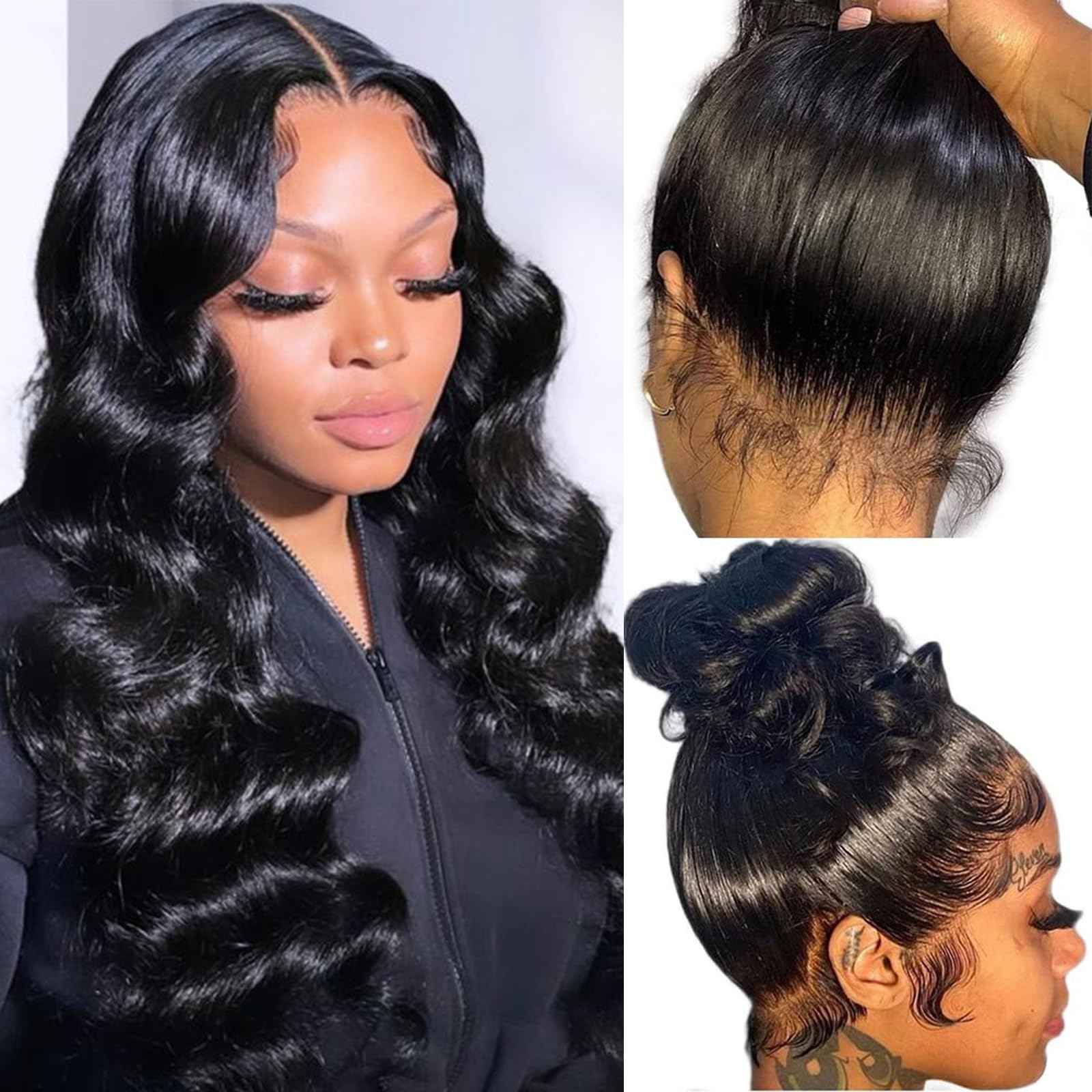 360 Body Wave Lace Front Wigs Human Hair Pre Plucked Natural Hairline Brazilian Virgin Human Hair Lace Front Wigs for Women 180% Density HD Lace Frontal Wigs Natural Color 18Inch