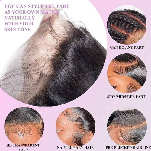 10A Straight Bundles with Frontal 16 18 20 with 14 Inch Human Hair Bundles with Closure 100% Unprocessed Brazilian Virgin Human Hair Weave 3 Bundles with Frontal HD Lace