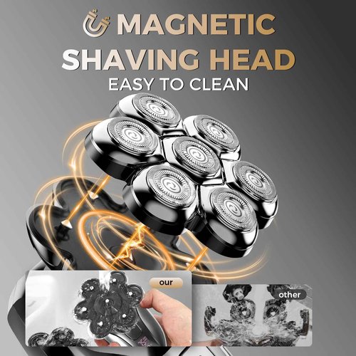 Ufree 7D Rotating Head Shaver for Bald Men, Magnetic Detachable Blades, IPX7 Waterproof Electric Razor, Head Face Beard Trimmer Grooming Kit with USB Fast Charge, Smart LED Display, Mens Gifts