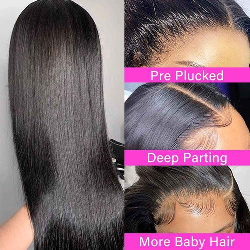 SOPSFR 4x4 Straight Lace Front Wigs Human Hair for Women HD Transparent Closure Wigs Human Hair 180% Density glueless wigs human hair pre plucked 20inch