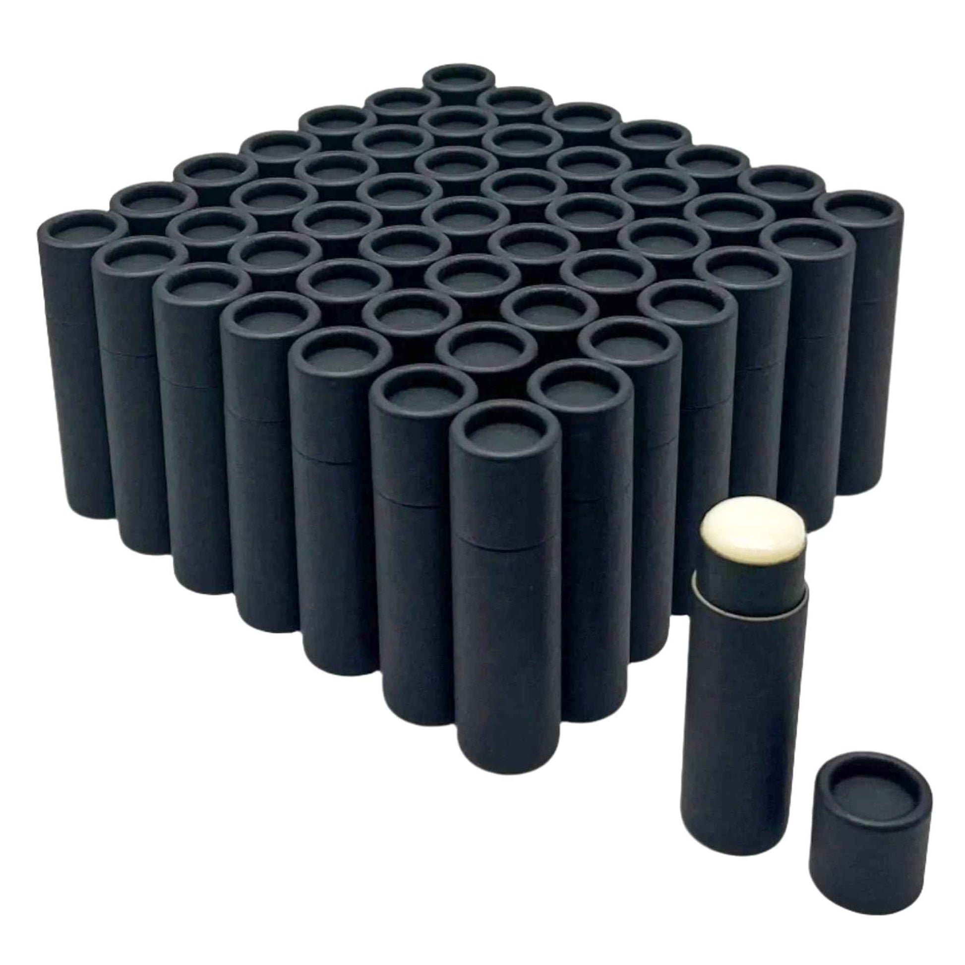 GreenWay 0.3oz / 8.5g Kraft Paperboard Lip Balm Tubes with Lids - 50 Pack Lip Gloss Tubes Refillable DIY Cosmetic Containers - Lip Balm Containers Chapstick Tubes Empty Holder Tubes - Black