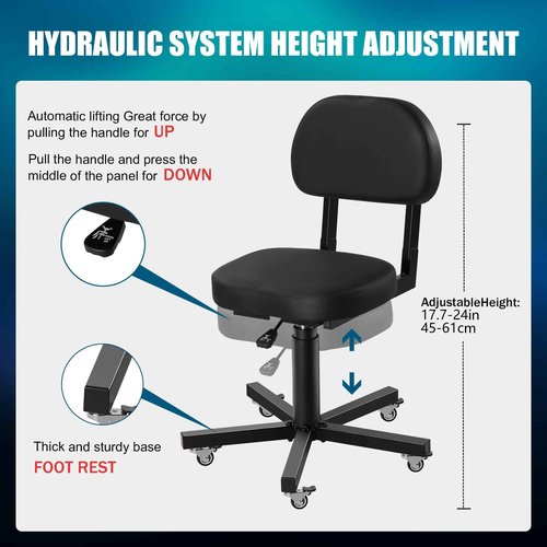 Poarmeey Rolling Stool with Back Support Tattoo Chair for Artist Salon Black Adjuestable Swivel Stool with Backrest for Work Spa Shop Home Massage Use