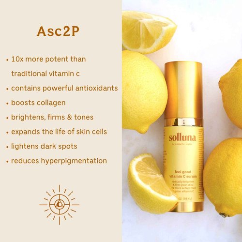 Plant-Based Anti-Aging Vitamin C Serum — Hydrating, Firming & Soothing Facial Serum — Hyaluronic Acid, Asc2P & Botanicals — Solluna by Kimberly Snyder (1oz) Vegan, Cruelty-Free, Non-Toxic & Non-GMO