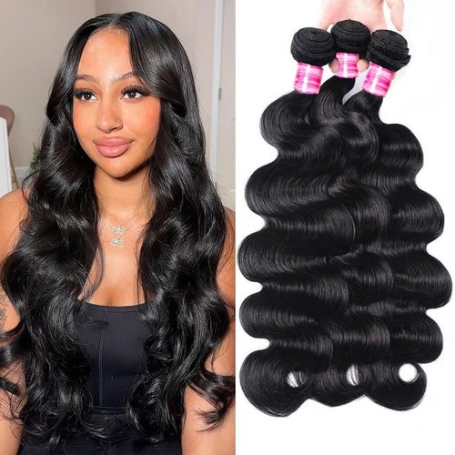 Beautymoon 100% Unprocessed Short Human Hair Bundles Brazilian Body Wave Bundles 14 14 14 Inch Bundles Human Hair Body Wave 16A Natural Black Weave Bundle for Women