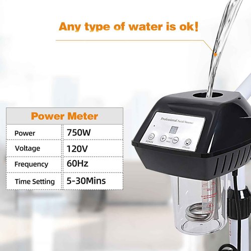 Facial Steamer Professional on Wheels with Time Setting, Estheticians Steamer with More Steam for Deep Cleansing and Hydration, Face Steamer Adjustable Height for Spa, Salon and Home Use