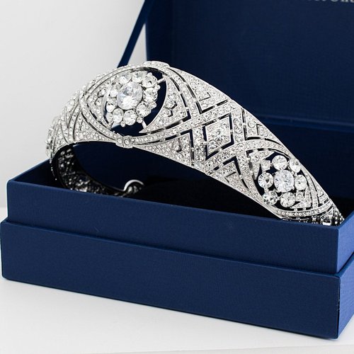 Royal Tiara with Real Austrian Crystals, Queen Mary's Bandeau Replica Tiara,Princess Meghan Wedding Bridal Diadem Jewelry