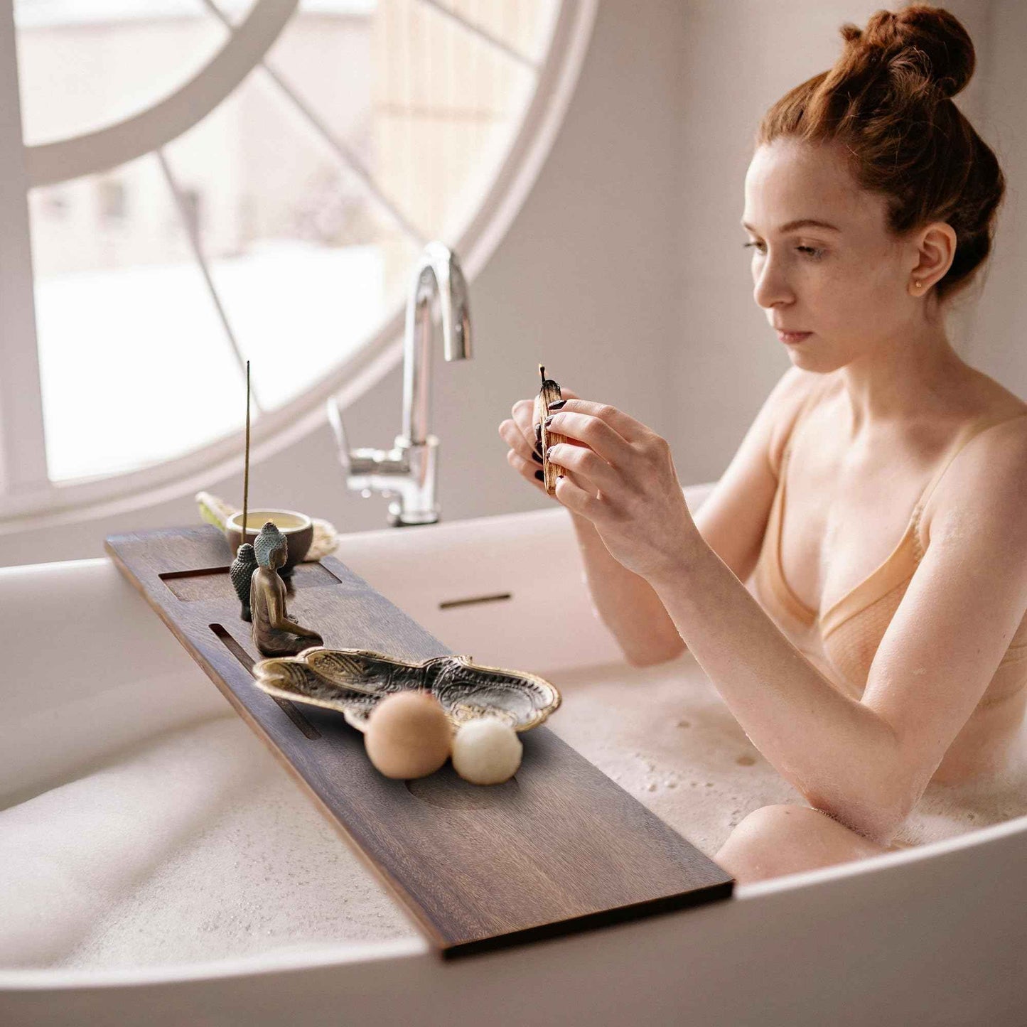 Graceware Solid Walnut Bathtub Tray, 35"x9"x2.5", Adjustable Feet, Anti-Tipping, Luxury Bathroom Accessory