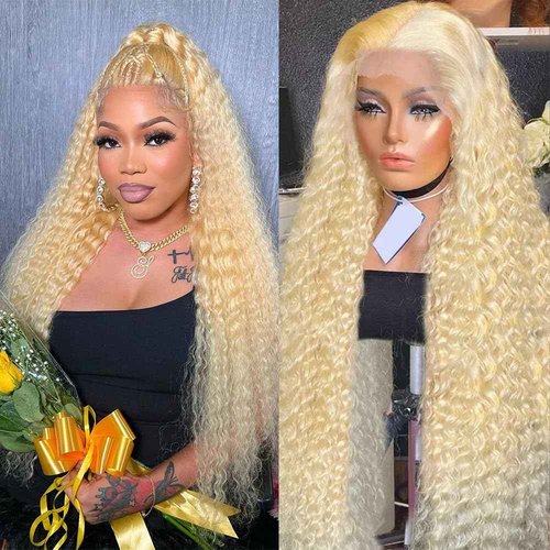 Belaved 28 Inch Wigs Human Hair Blonde Lace Front Deep Wave 613 Blonde 13x6 HD Transparent Curly Real Human Hair 180% Density Pre Plucked Glueless Lace Frontal Wig with Natural Hairline