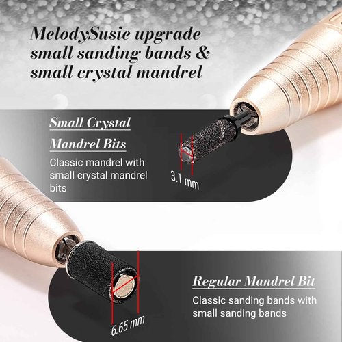MelodySusie Professional Rechargeable 30000 RPM Nail Drill with 50Pcs Small Sanding Bands