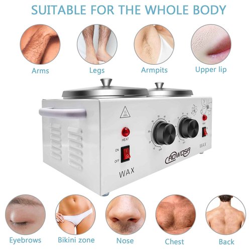 Professional Waxing Kit Wax Warmer Double Pot Wax Heater Machine for Hair Removal, Large Waxing Pot for Spa Salon Beauty Esthetician Home, with Adjustable Temperature Set, 50 Stick & 20 Collar(White)