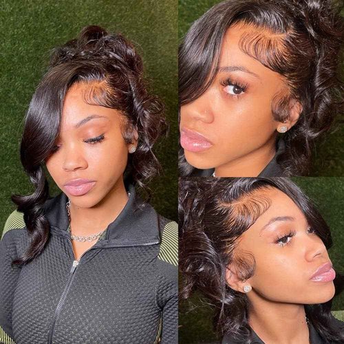 Caijuxing Lace Front Wigs Human Hai 13x6 Body Wave Lace Front Wigs for Black Women 200% Density Body Wave Bob Wigs Human Hair Pre Plucked Natural Color (14 Inch)