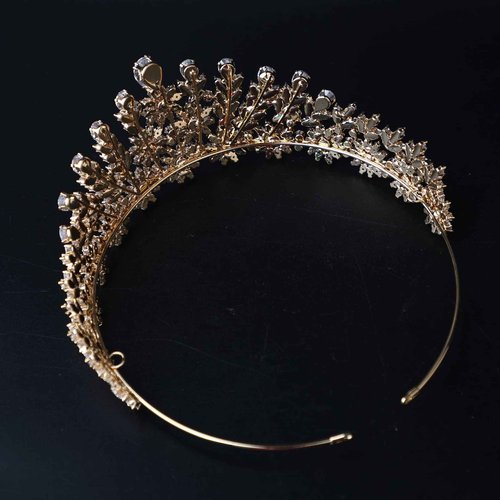 Luxury Gold Bridal Tiara CZ Prom Pageant Homecoming Quinceanera Crown Princess Floral Headpieces Women Hair Accessories Cubic Zirconia