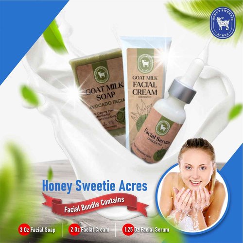 Honey Sweetie Acres All-Natural Skincare Bundle – Avocado Cleansing Bar, Vitamin B Serum & Goat Milk Cream – Hypoallergenic, Fragrance-Free for Sensitive Skin
