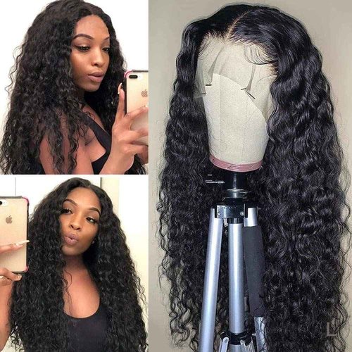 Water Wave Lace Front Wigs Human Hair 13x4 HD Lace Front Wigs Glueless Brazilian Virgin Human Hair Wigs Pre Plucked with Baby Hair 180% Density Wet and Wavy Curly Wigs for Women Natural Black 26 Inch