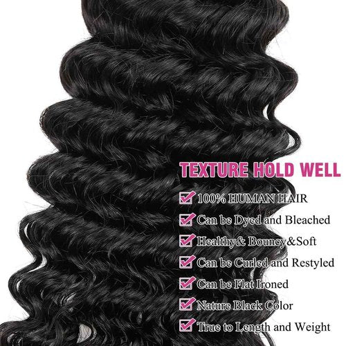 Human Hair Bundles Deep Wave Bundles 18 20 22inch Deep Wave 3 Bundles Weave 100% Unprocessed Brazilian Virgin Human Hair Deep Wave Bundles for Black Woman Nature Black
