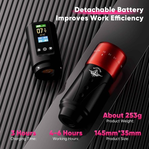 Wireless Tattoo Gun Kit, Rotary Tattoo Gun Machine Kits with Digital LED Display, 1,600mAh Battery, 20Pcs Cartridge Needles, 7 Strokes Length Tattoo Pen Set for Beginners Supplies