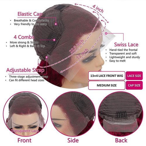 99j Lace Front Wigs Human Hair 13x4 Body Wave Burgundy Frontal Wig Glueless Wigs Human Hair Pre Plucked Red Lace Front Wigs for Black Women Human Hair 150% Density with Baby Hair (28 Inch)……