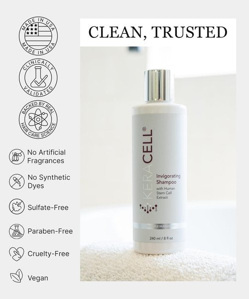 Keracell Invigorating Shampoo - Hair Growth Shampoo for Women & Men with Human Stem Cell Extract – Cleanses, Strengthens & Moisturizes to Support a Healthier Scalp & Fuller-Looking Hair - 8 oz