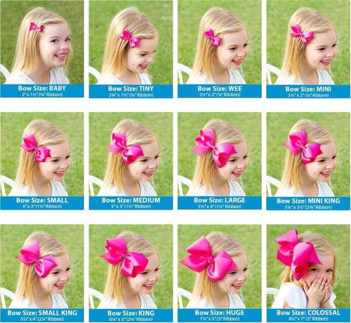Wee Ones Girls' 6 Piece Set of Bows, Solid Grosgrain Variety Pack on a WeeStay No-Slip Hair Clip, Small, Pearl Pink, Light Orchid, Millennium Blue, Antique White, Gray, Watermelon