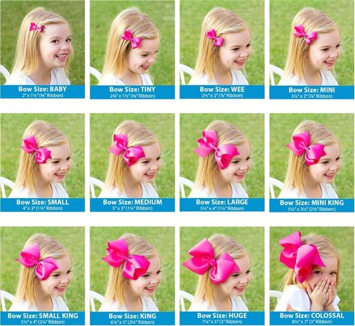 Wee Ones Girls' 6 Piece Set of Bows, Solid Grosgrain Variety Pack on a WeeStay No-Slip Hair Clip, King, Pearl Pink, Light Orchid, Millennium Blue, Antique White, Gray, Watermelon
