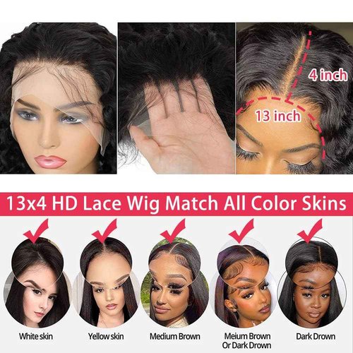 Chsxc 28 Inch Deep Wave Lace Front Wigs Human Hair 200% Density 13x4 HD Lace Front Wigs Human Hair Pre Plucked Deep Curly Wig for Women Natural Black