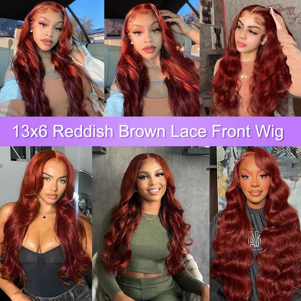 22 Inch Lace Front Wigs Reddish Brown Lace Front Human Hair Body Wave 180% Density 33# Lace Frontal Wig Pre Plucked with Baby Hair for Women Auburn Brown