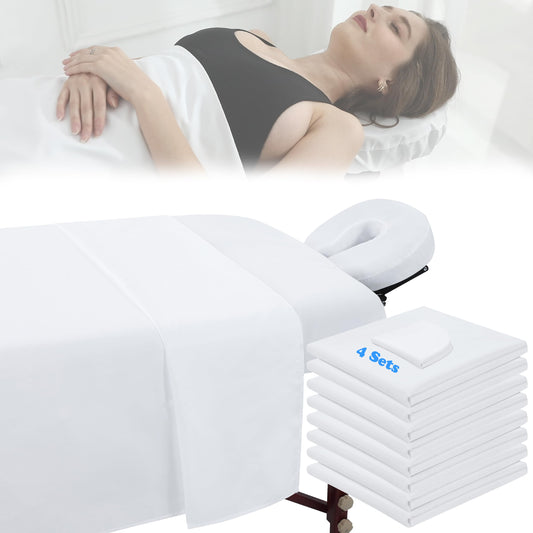4 Sets Microfiber Massage Table Sheet Sets 3 Pcs Massage Bed Cover Soft Wrinkle Free Includes Massage Fitted Sheet,Massage Sheets and Face Cradle Cover for SPA Beauty Salon Tattoos (White)