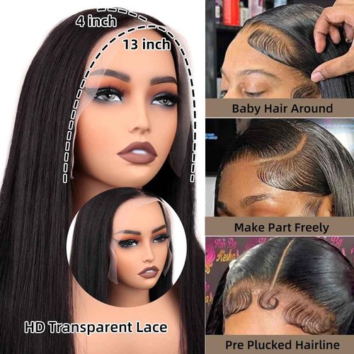 Qunali Lace Front Wigs Human Hair 13x4 Straight Lace Front Wigs HD Transparent 200% Density Glueless Wigs For Black Women Pre Plucked With Baby Hair 22inch