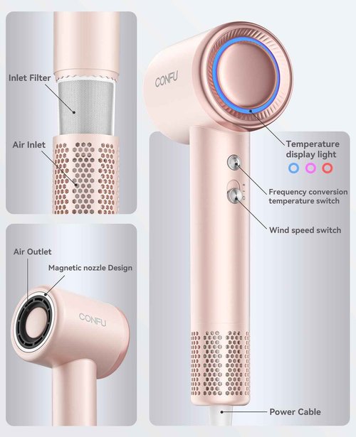 Hair Dryer with Diffuser, CONFU Hair Dryers for Women, Diffuser Hair Dryer High Speed Professional Ionic Blow Dryer for Fast Drying, Hair for Curly Hair for Home Travel