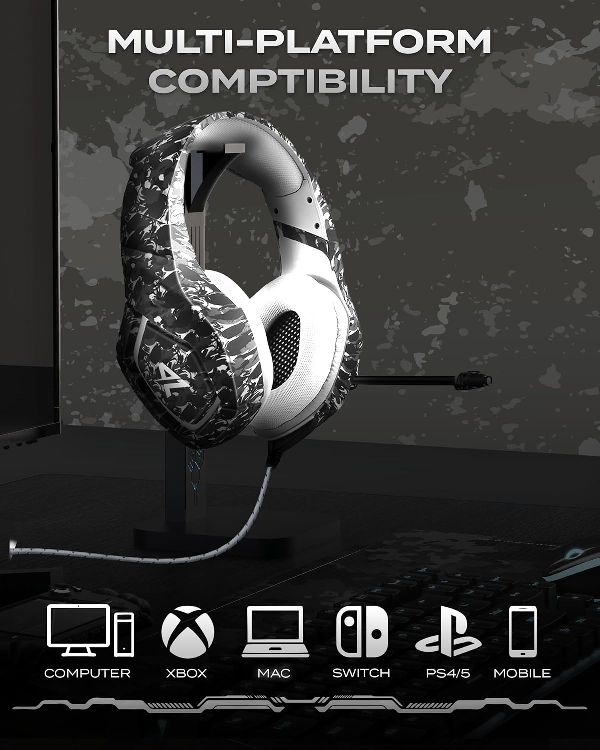 Aimzone Gaming Headphones with Microphone, Over Ear Gaming Headset with Passive Noise Canceling Mic and Earmuffs, Gamer Headphones for Xbox, Switch, PS4/PS5, & PC, Camouflage
