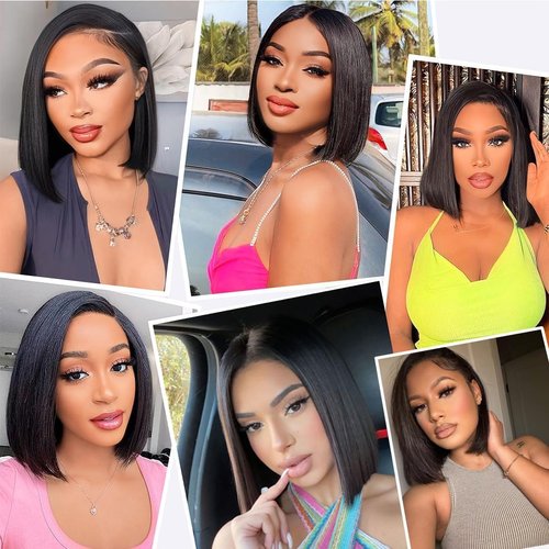 Smilenice 210% Density 13x6 Full Lace Frontal Bob Wig Human Hair 12A Brazilian Virgin Human Hair Pre Plucked HD Transparent Lace Glueless Wigs 14 Inch