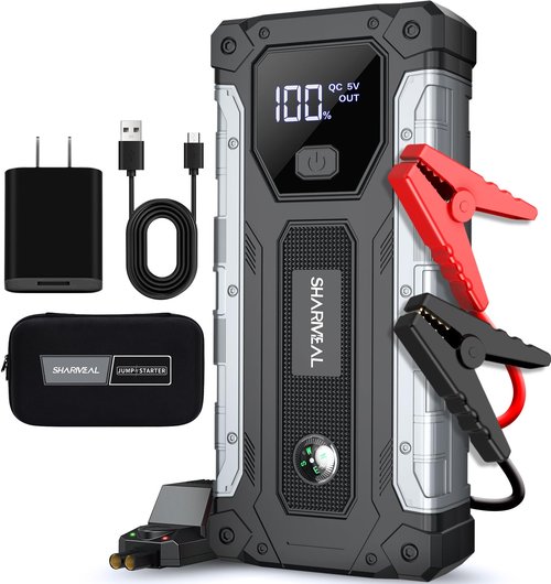Sharmeal Car Battery Jump Starter 5000A, Jump Starter Battery Pack for 10.0L Gas and 9.0L Diesel, 12V Portable Jump Box with LED Light