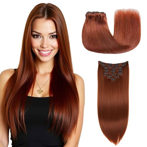 YSYS Clip in Hair Extensions - 100% Human Hair Remy Hair Extensions for Women - 7 Pieces, 120g Seamless Clip ins for Extra Volume/Style - Natural Straight (Reddish Brown #33, 20 inches)