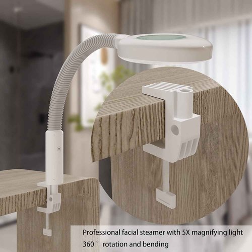 Facial Steamer Professional, Facial Steamer with Magnifying Lamp for Esthetician, 2 in 1 Ozone Steamer for Face, Face Steamer for Facial Deep Cleaning, White.