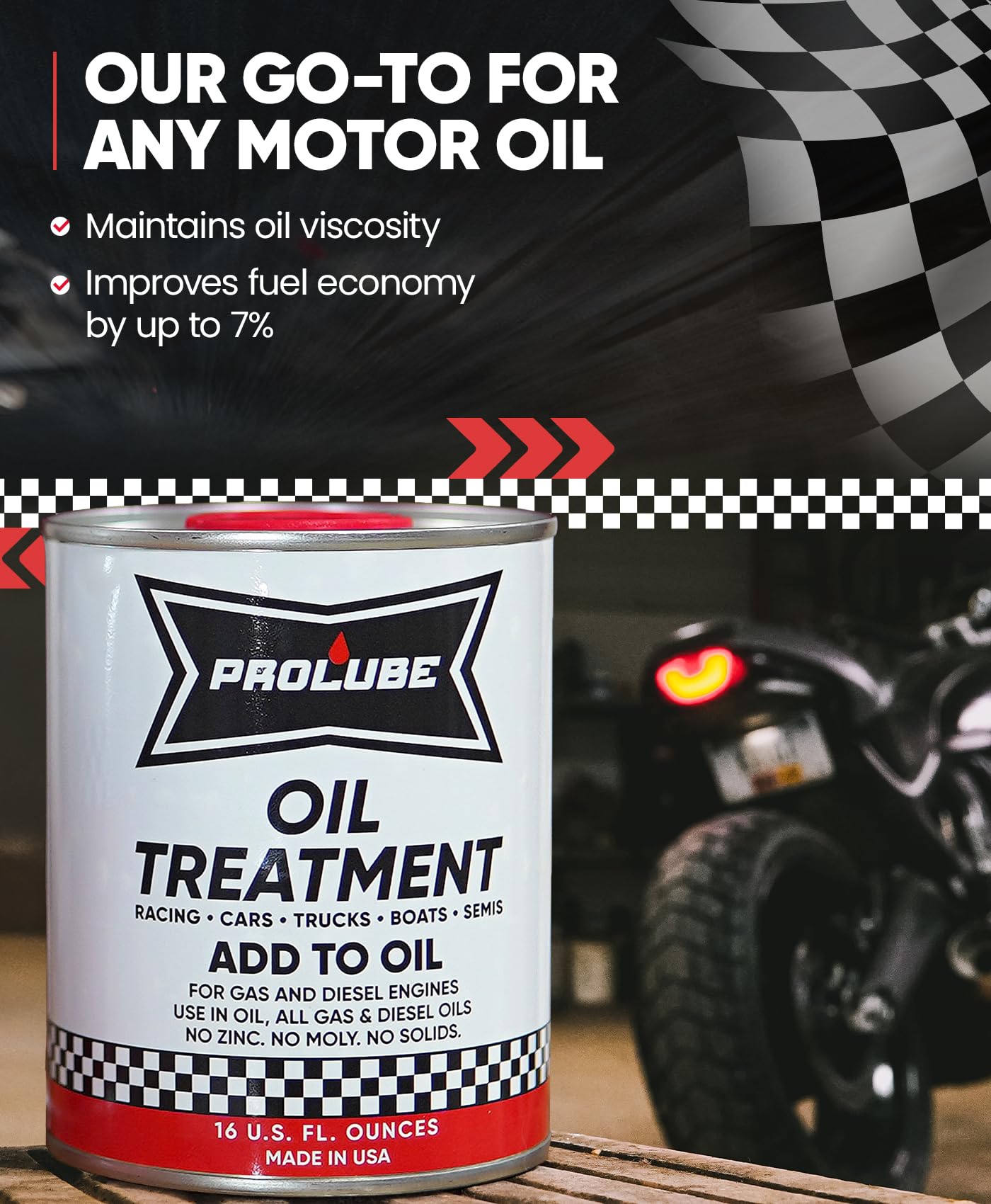 Prolube Oil Treatment - Engine Oil Additive for Gas & Diesel Engines - Reduces Wear, Noise, Vibration - Boosts Fuel Economy & Horsepower - Works on Transmissions & Differentials (16oz)